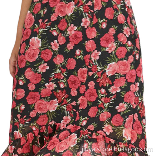 100% Poly Midi Length Floral Stylish Women Skirt
